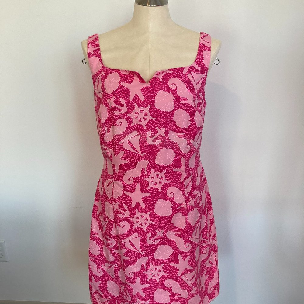 Lilly Pulitzer VTG White Label Pink Nautical Print Shift Dress Size 12